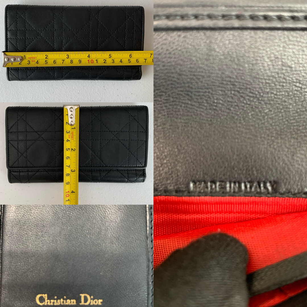Christian Dior cannage Black leather long wallet authentic with COA