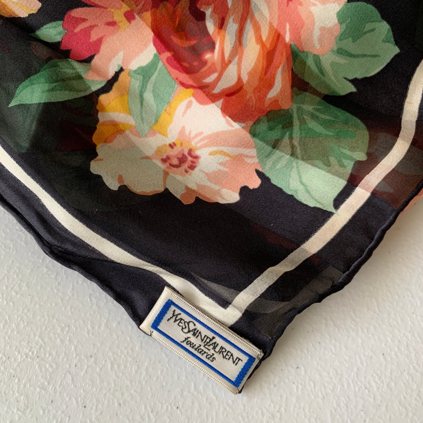 Yves Saint Laurent floral silk square scarf 34” Authentic with COA