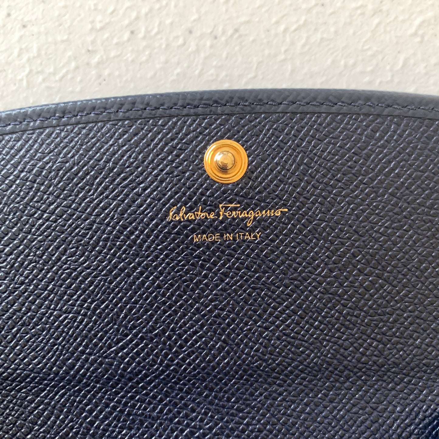 Ferragamo navy blue leather long wallet Authentic with COA