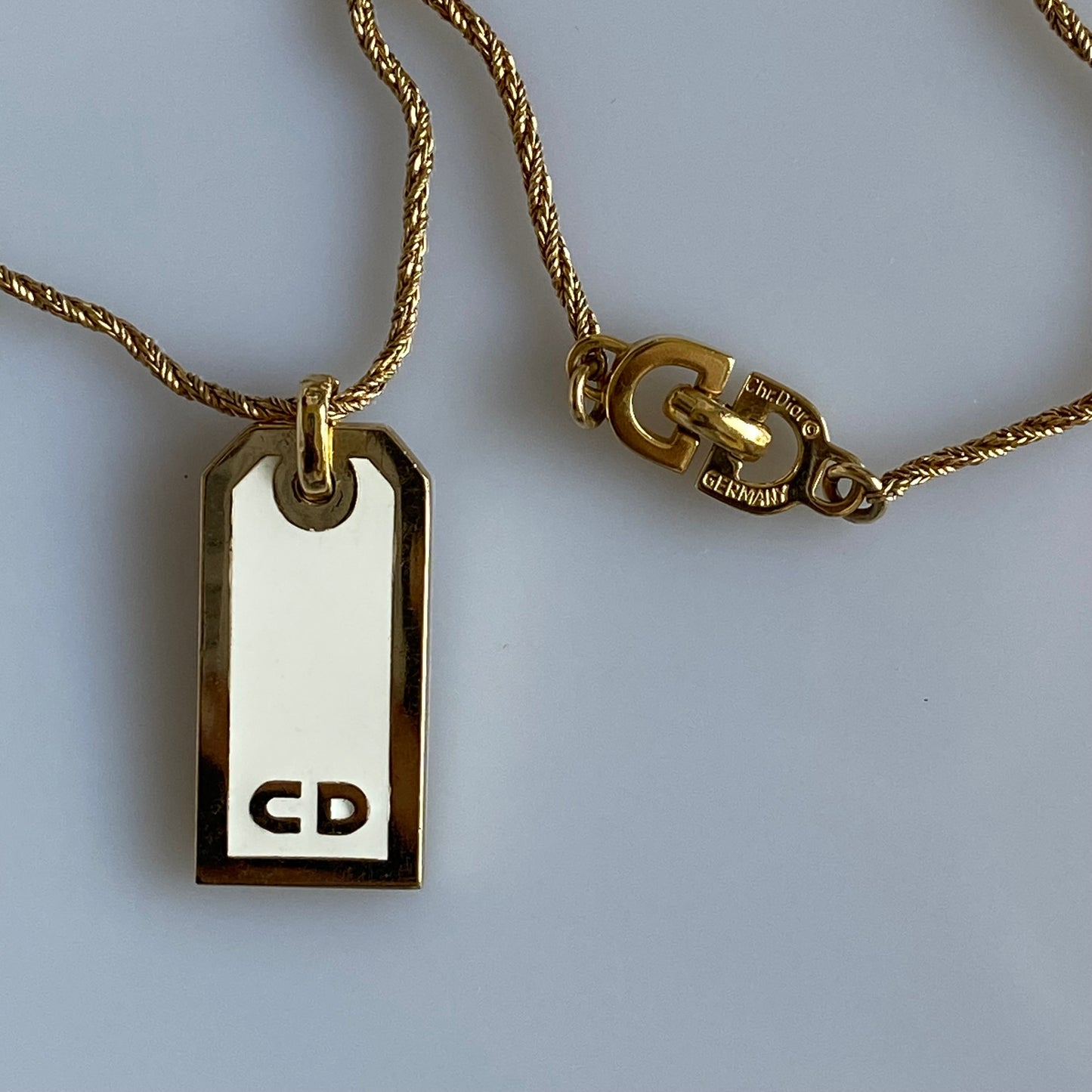 Dior rectangular CD logo pendant gold plated necklace Authentic with COA