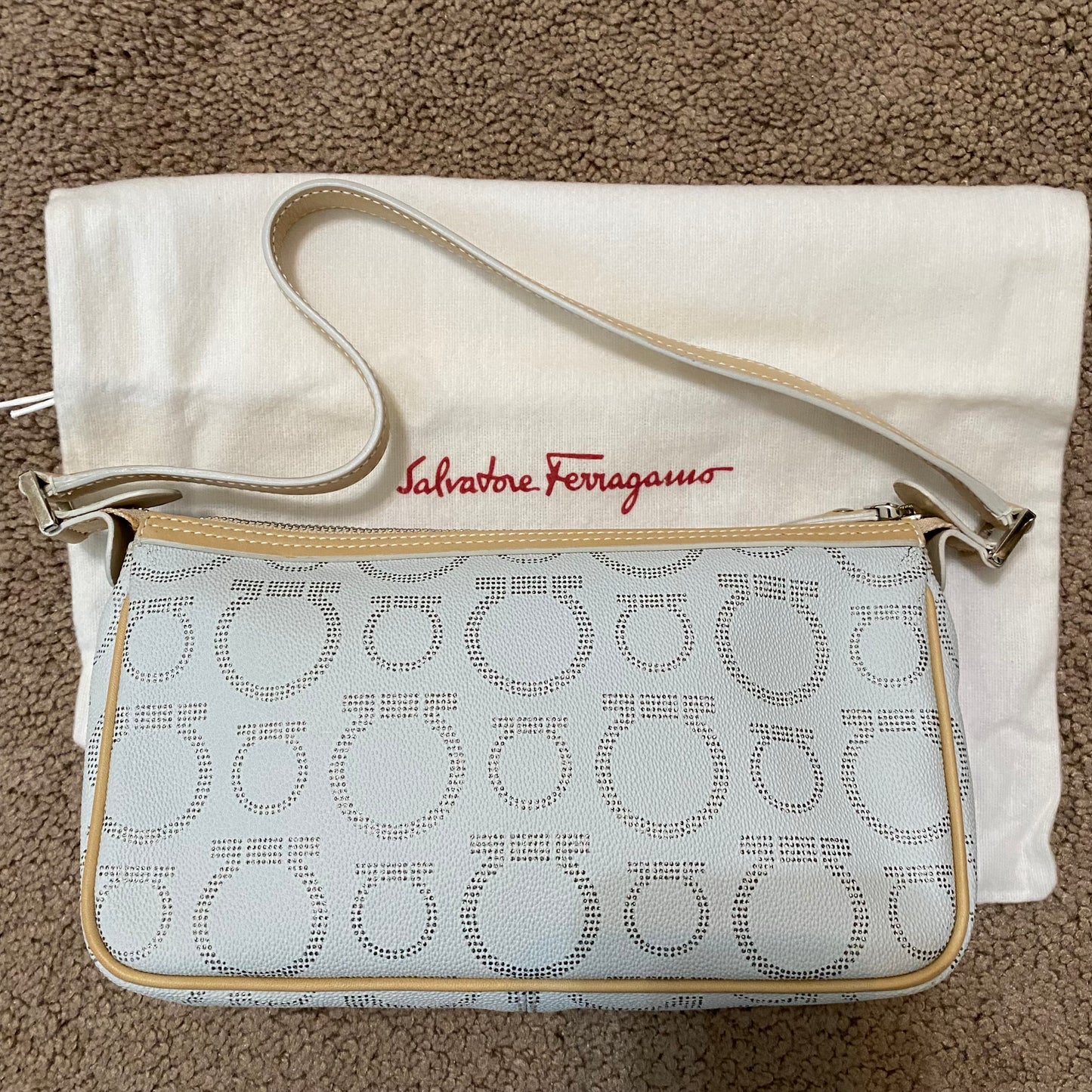 Ferragamo gancini logo shoulder bag handbag Authentic with coa dusty