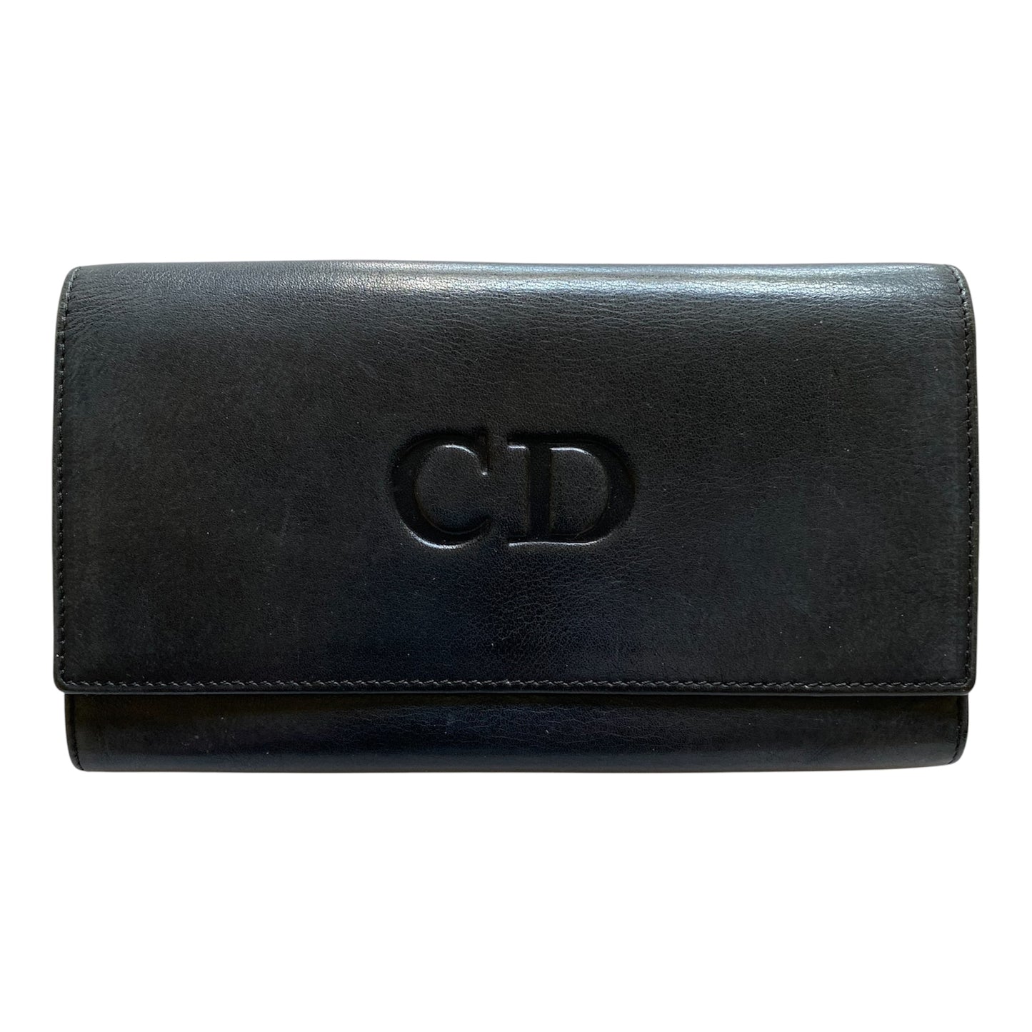 Christian Dior CD logo black leather long wallet Authentic with COA 7.1x4.1