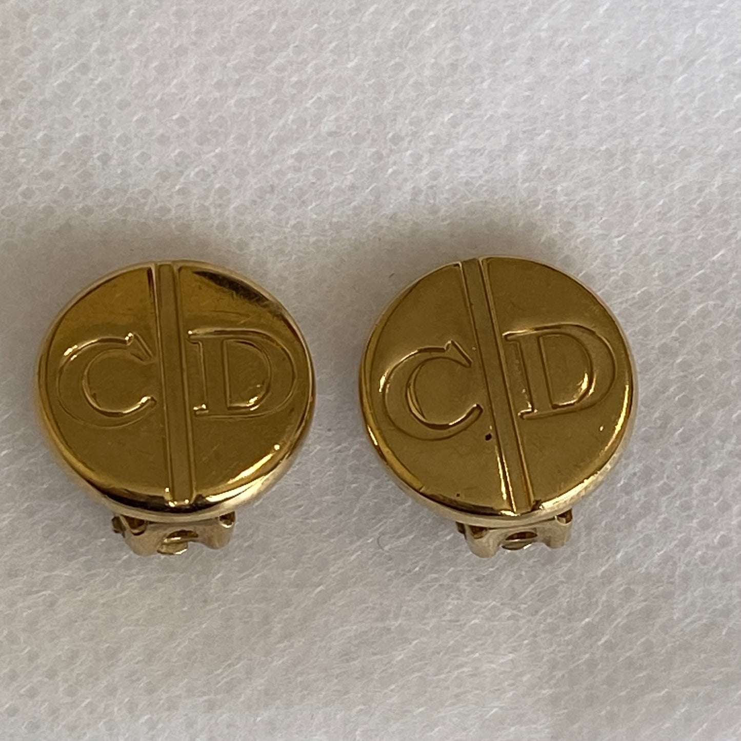 Christian Dior vintage CD logo gold plated clip on earrings authentic with coa