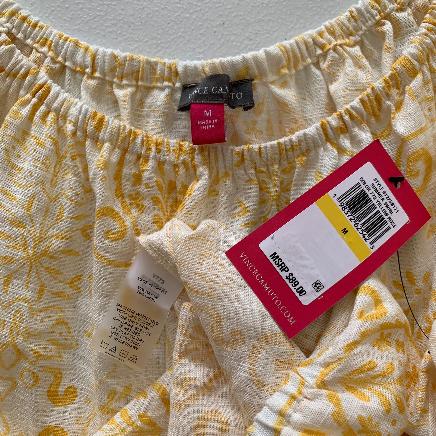 Vince Camuto Womens NWT yellow cream blouse size medium