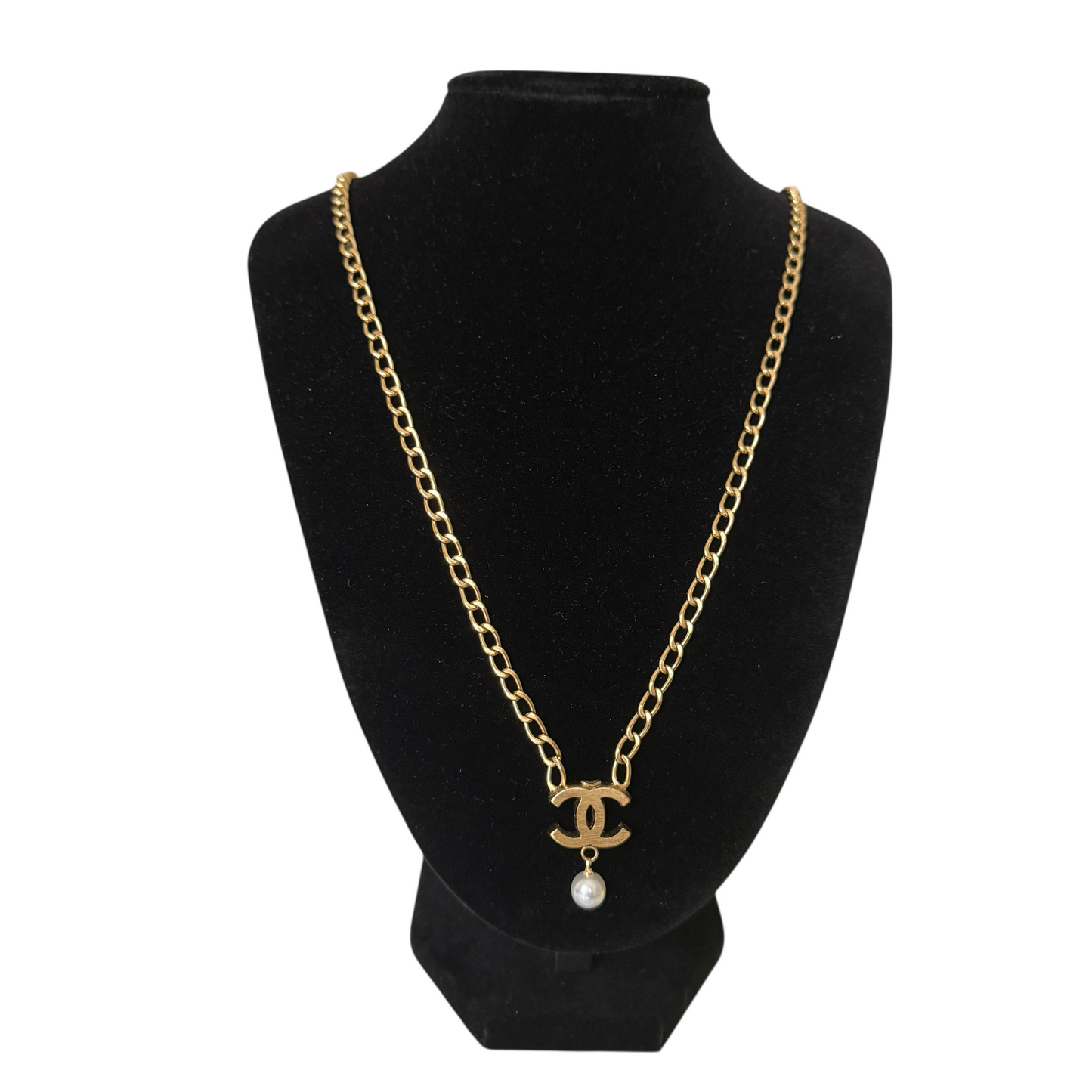 Chanel vintage CC and pearl pendant long necklace authentic with COA gold tone