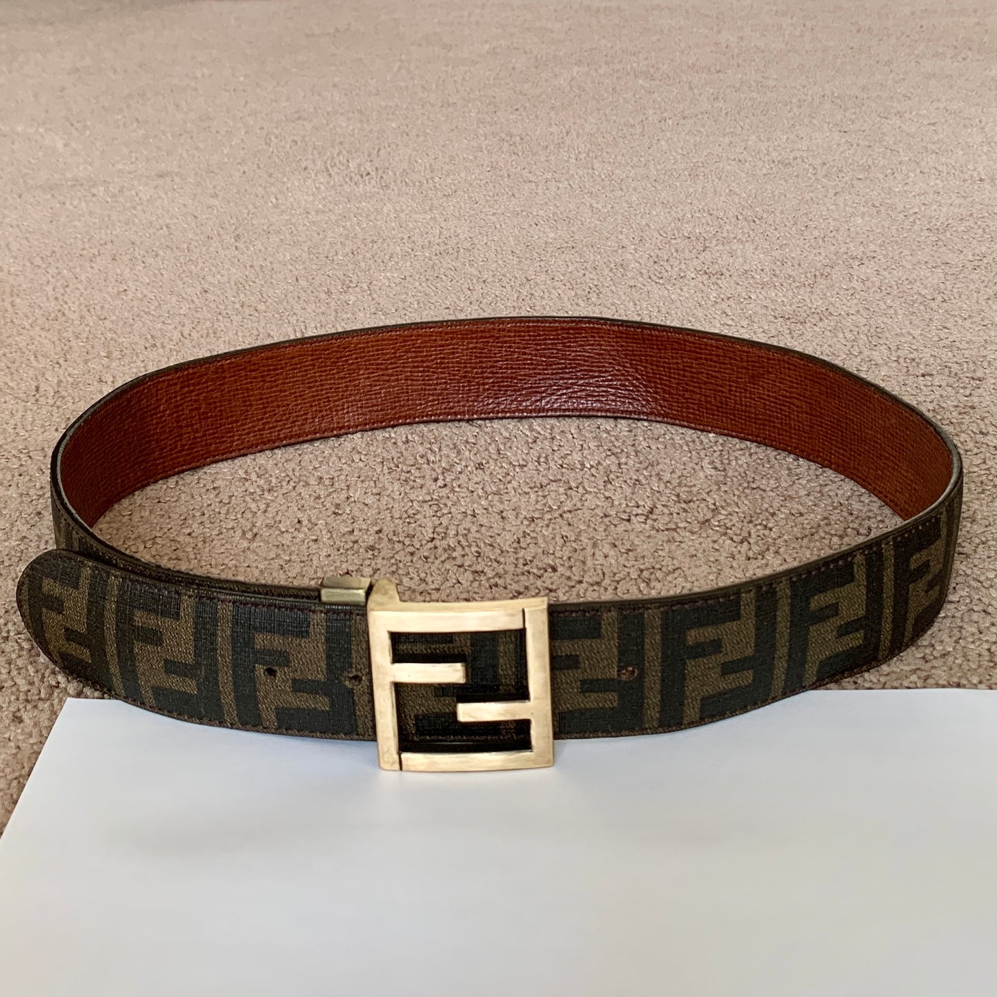 Authentic FENDI unisex reversibile double sided FF monogram leather belt