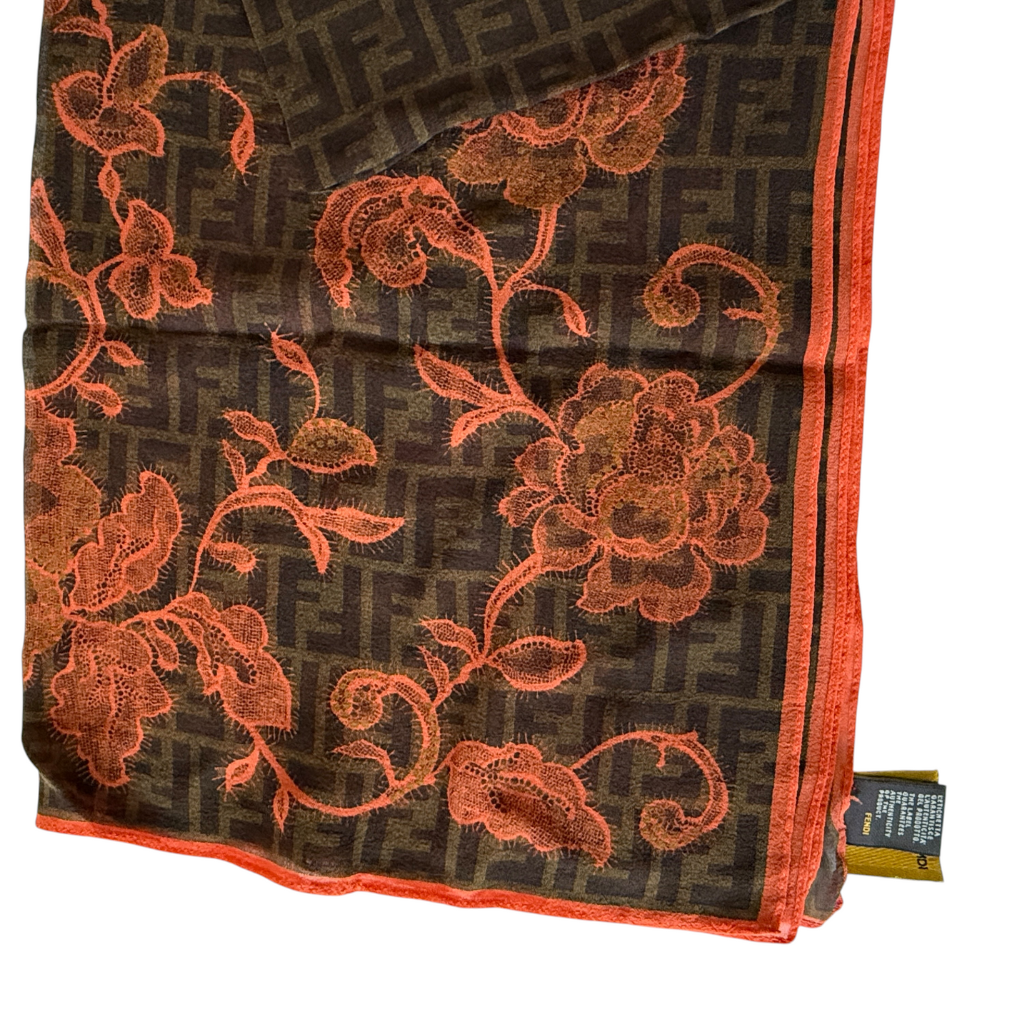Fendi FF monogram and lace silk scarf authentic with COA