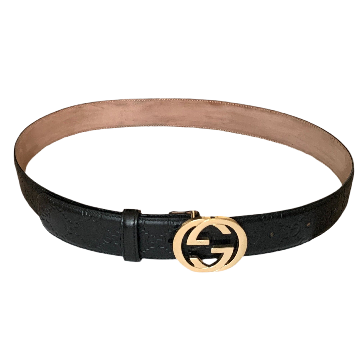 G1035 Gucci signature unisex black leather belt size 34 inch 85 cm