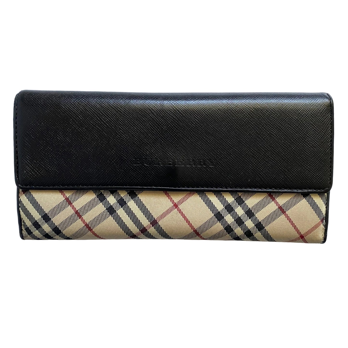Burberry classic check black leather long wallet Authentic with coa