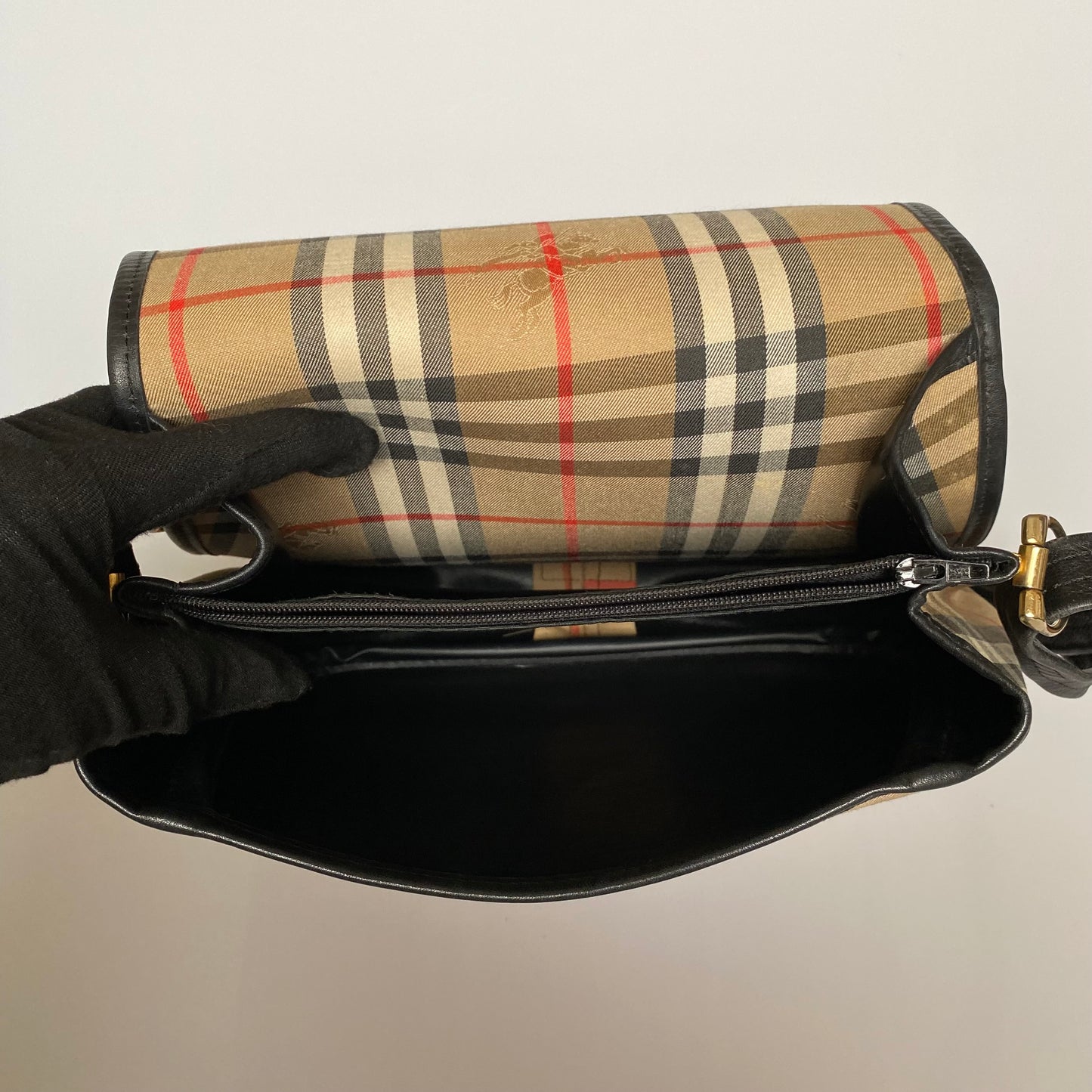 Burberry vintage classic check black leather crossbody bag Authentic with COA 10.4x9.5x3