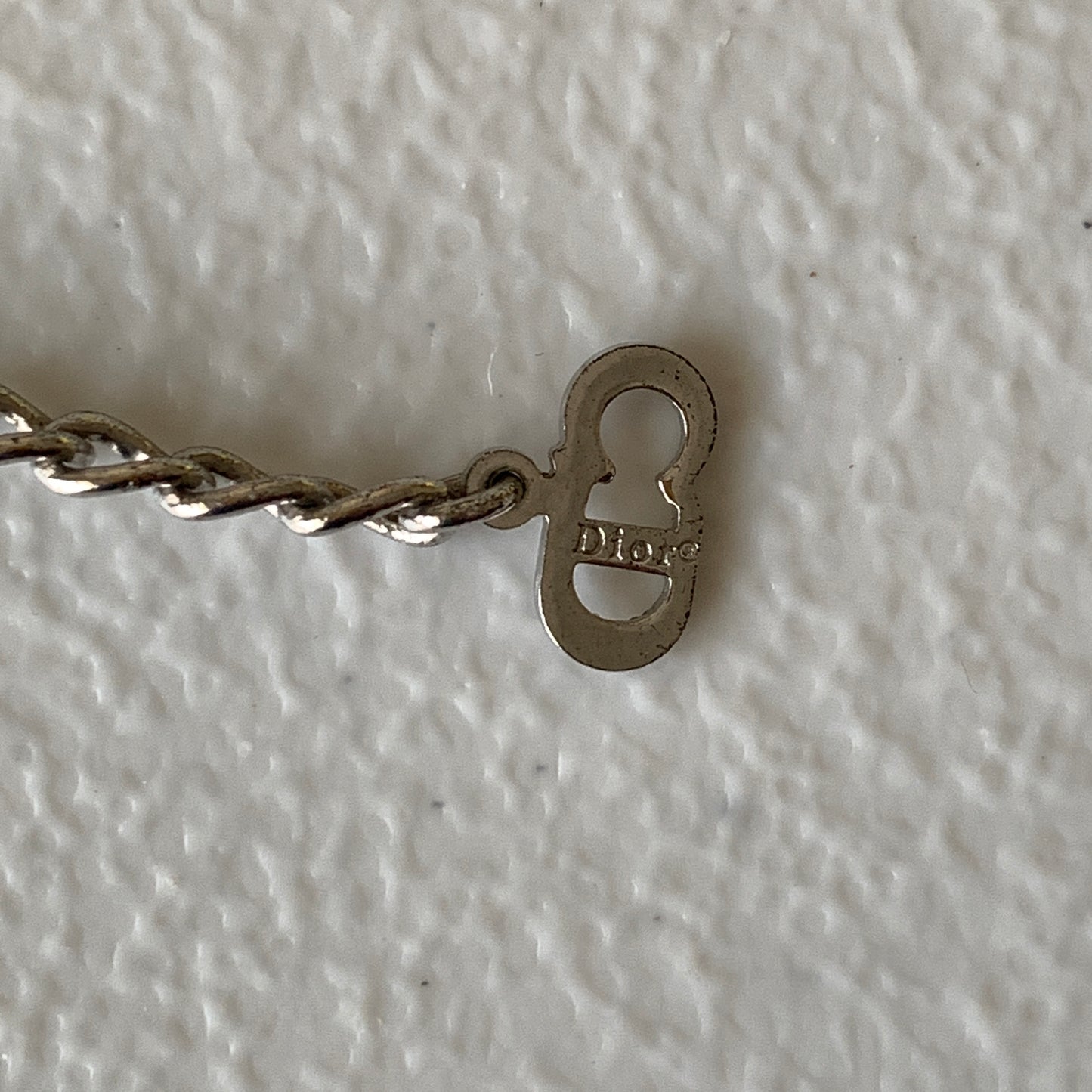 Dior silver tone logo plate adjustable necklace Authentic with COA