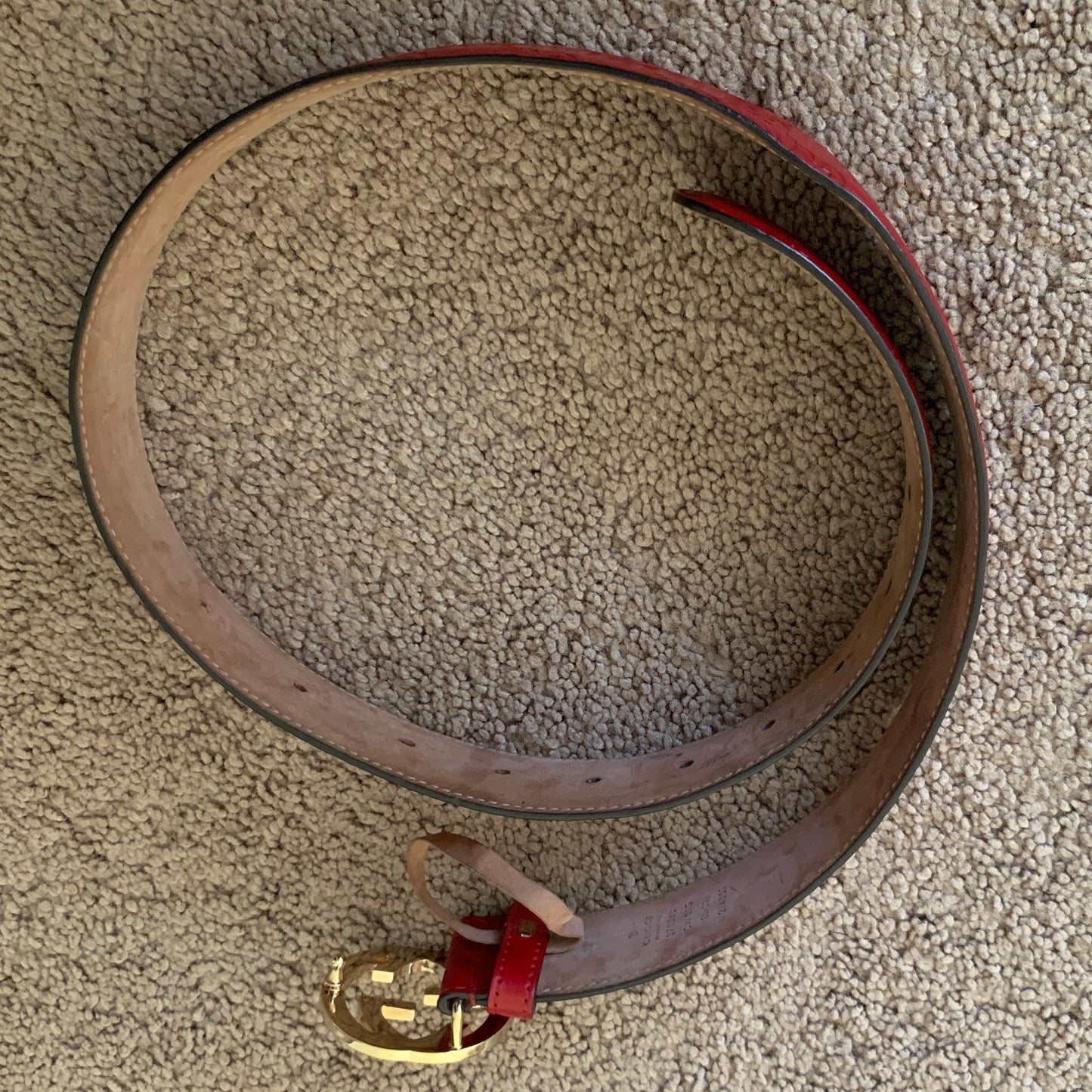Authentic Gucci women’s red GG monogram leather belt