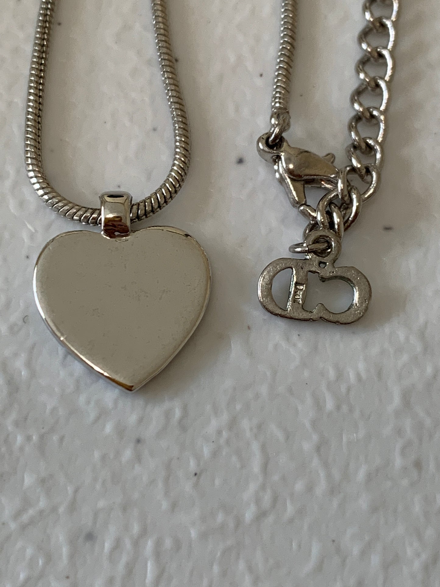 Christian Dior heart tag logo silver tone necklace authentic with COA
