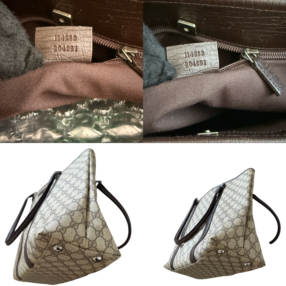 Gucci GG supreme canvas and brown leather tote bag authentic with COA