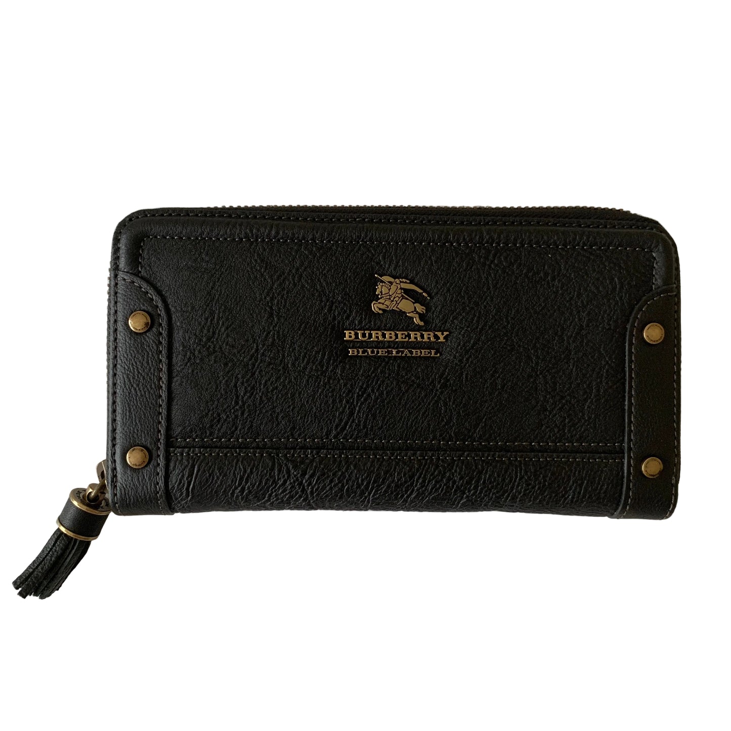 Burberry long black leather zippy wallet Authentic with COA