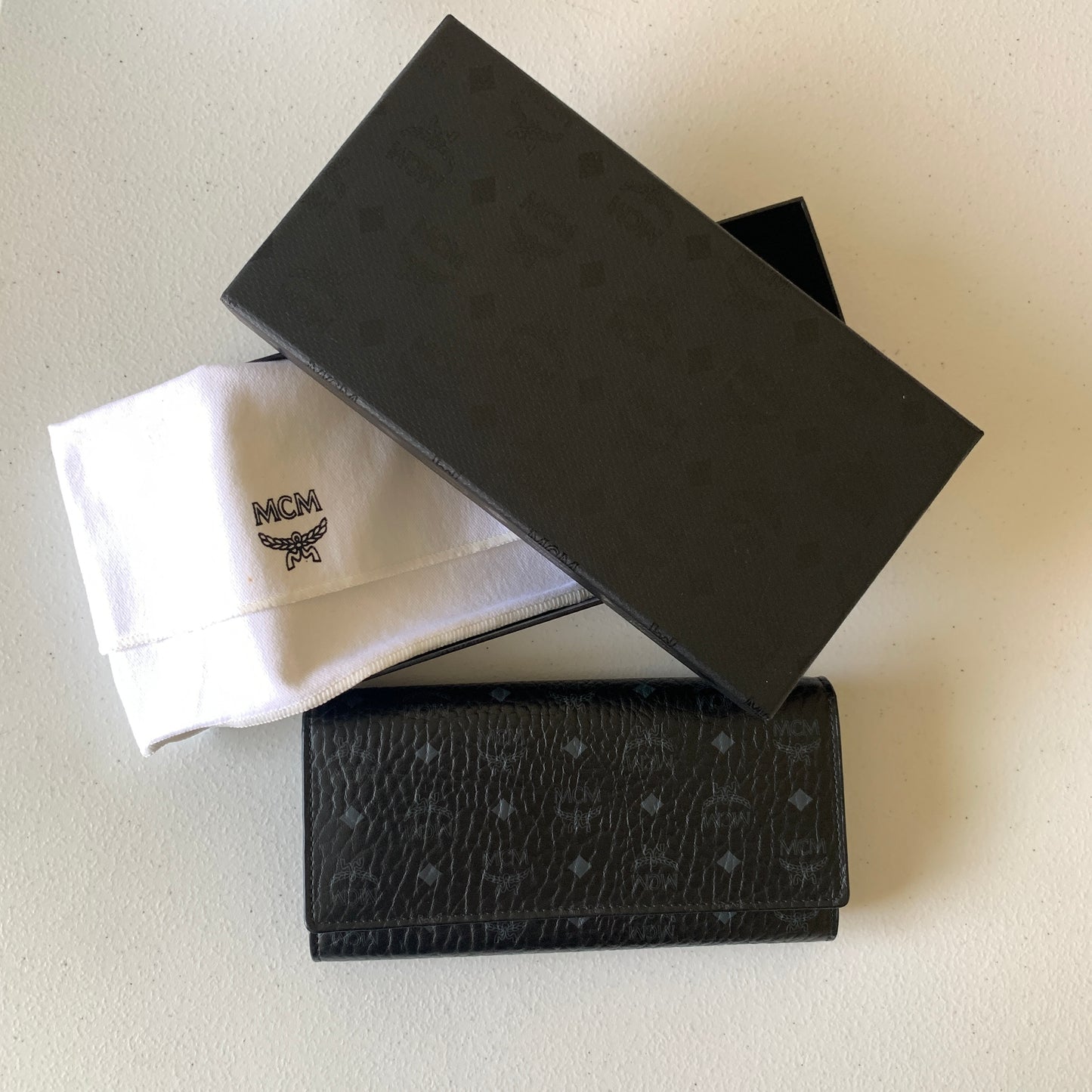 MCM black visetos long wallet Authentic with COA box dusty