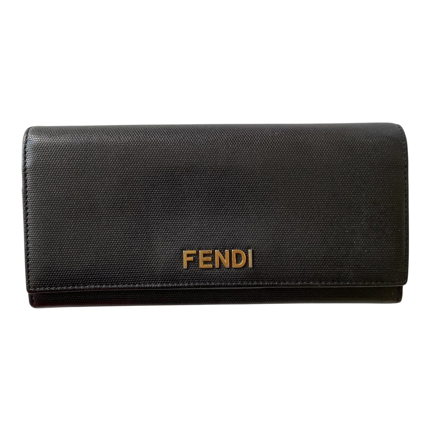 FENDI gold logo black Leather long wallet Authentic with COA