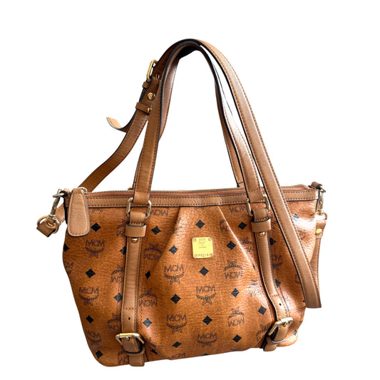 MCM visetos cognac 2 way tote bag authentic with COA and crossbody strap