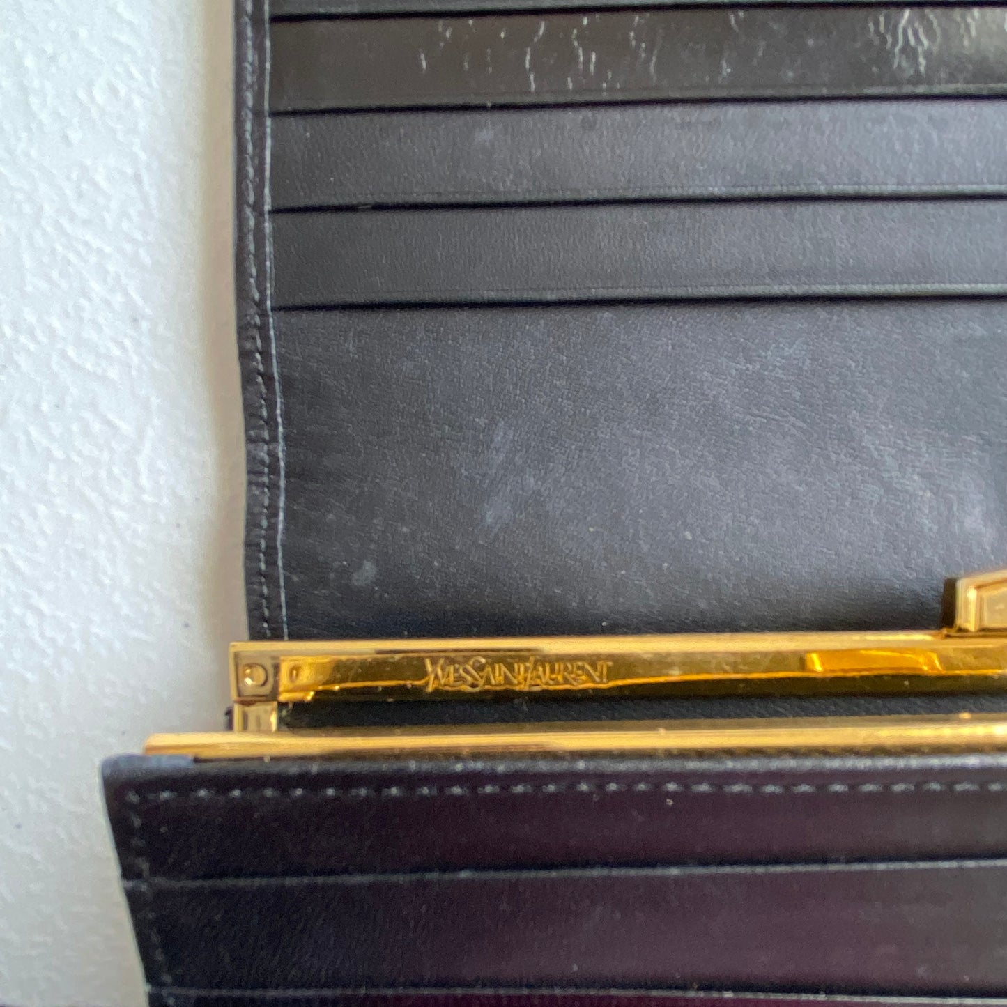 Yves Saint Laurent vintage black leather long wallet Authentic with COA 7.6x4.3