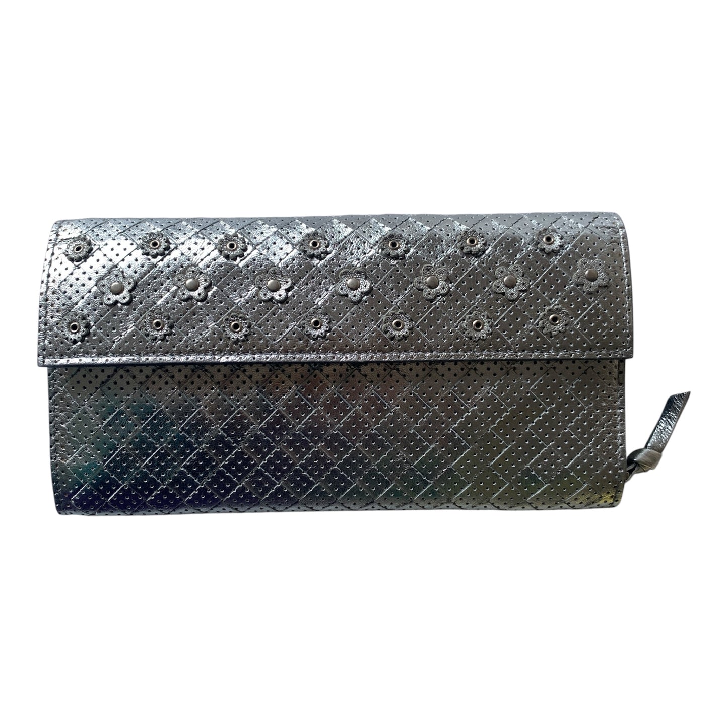 Bottega Veneta intrecciata silver long wallet Authentic with COA