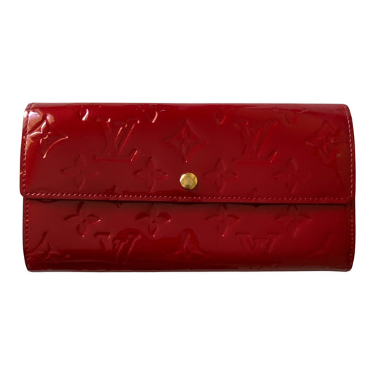 Louis Vuitton red monogram vernis Sarah long wallet TS0760 Authentic with COA box dusty