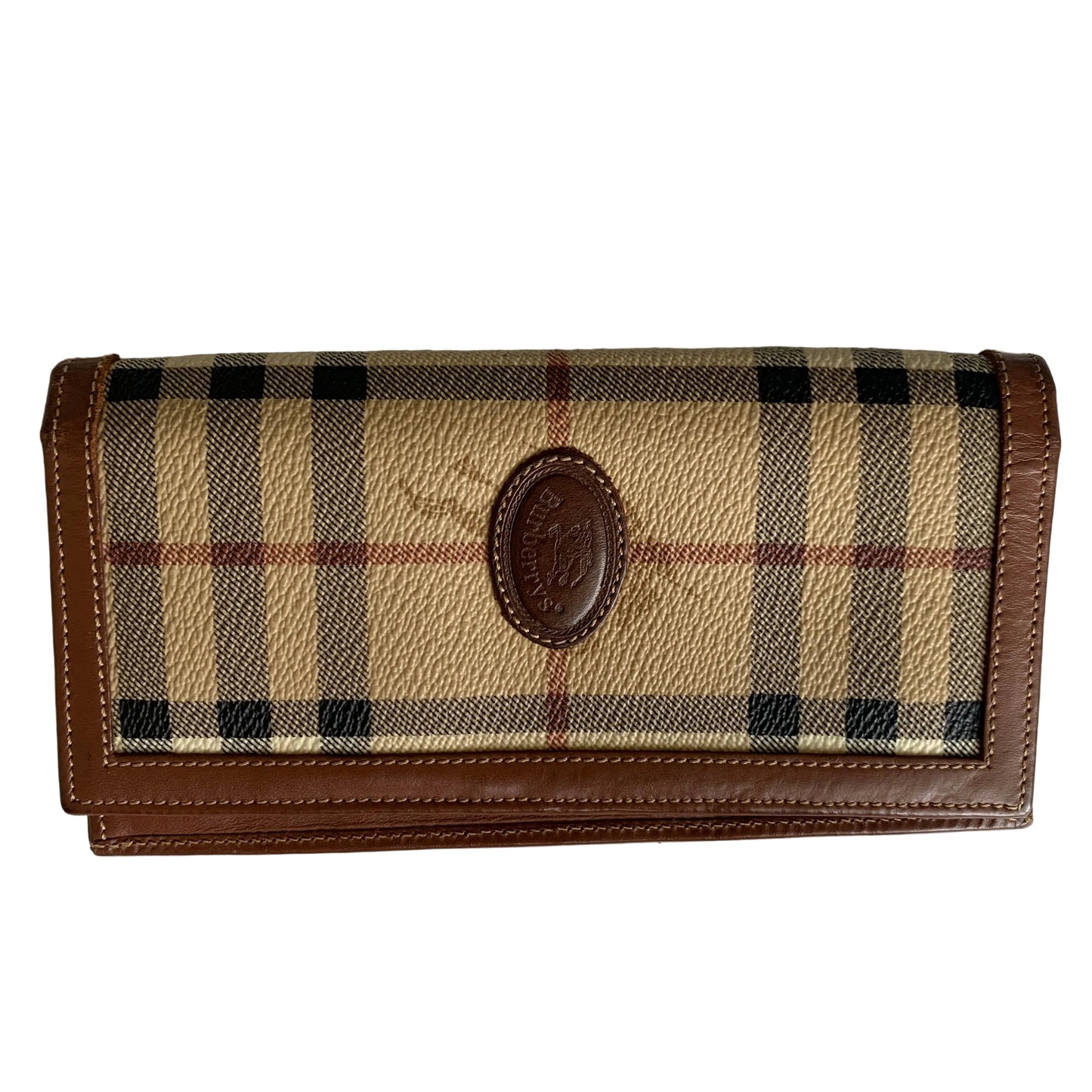 Burberry check brown leather long wallet authentic with COA