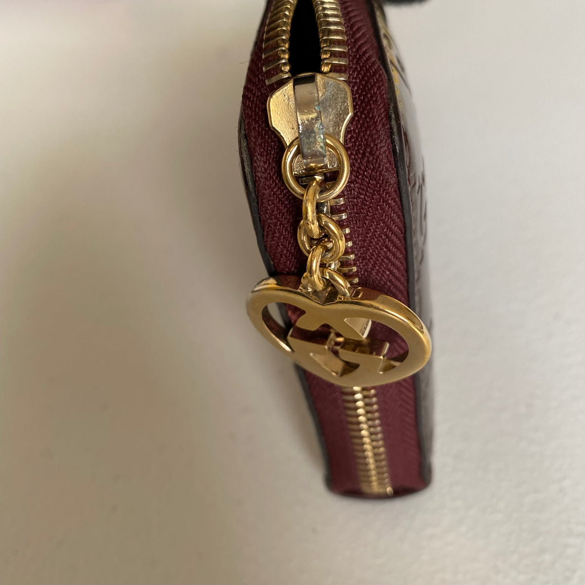 Gucci monogram guccissima burgundy leather zip around wallet Authentic with COA 7.5x4