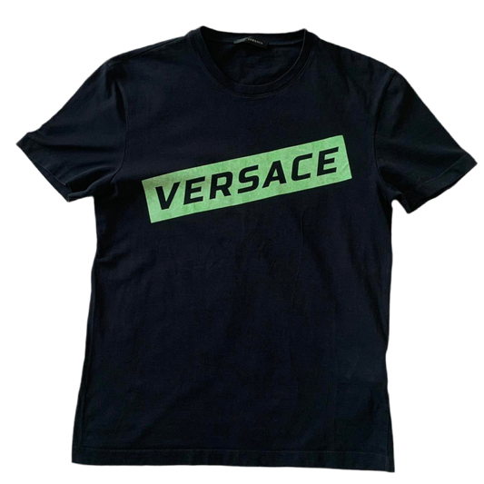 Authentic Versace first line logo black cotton t shirt