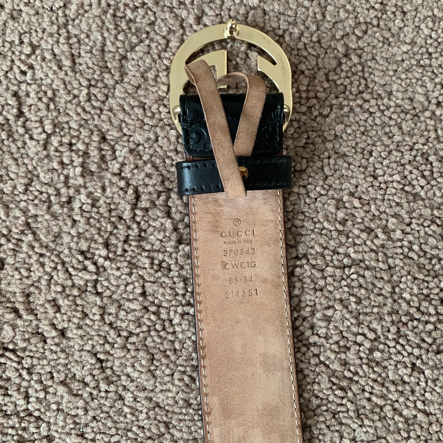 Authentic Gucci unisex signature monogram black leather belt