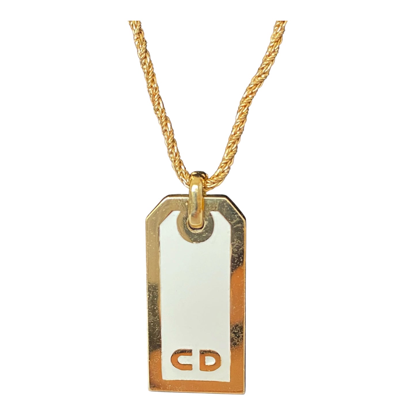 Dior rectangular CD logo pendant gold plated necklace Authentic with COA