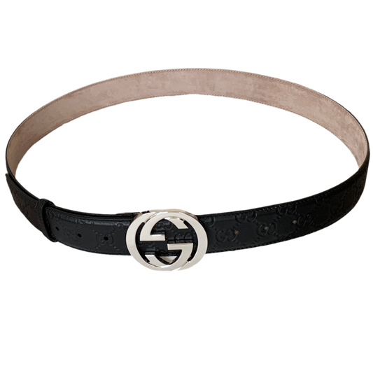 Authentic Gucci new unisex signature black leather belt with dust bag and box