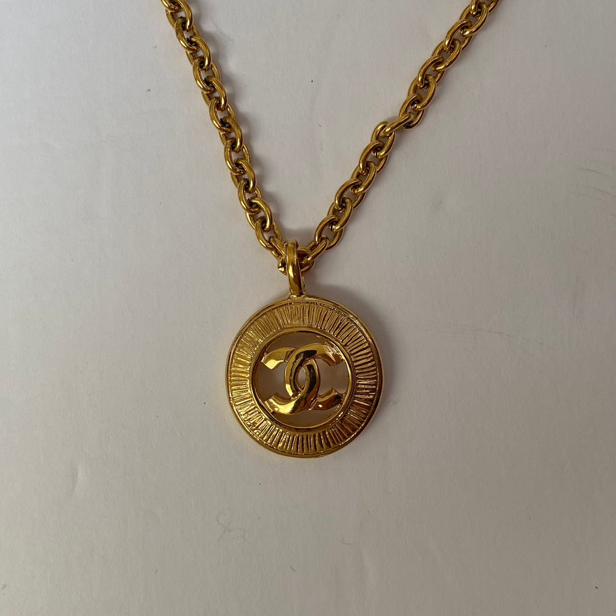 Chanel vintage gold plated CC mark pendant necklace Authentic with COA and box