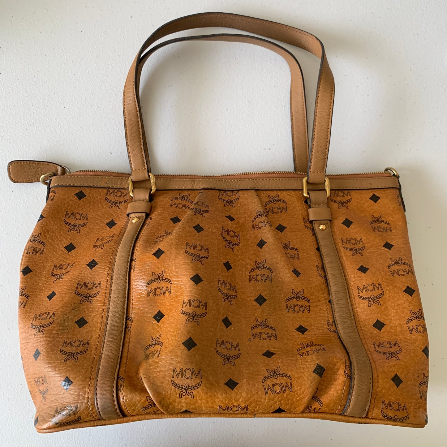 MCM cognac tote bag authentic with COA