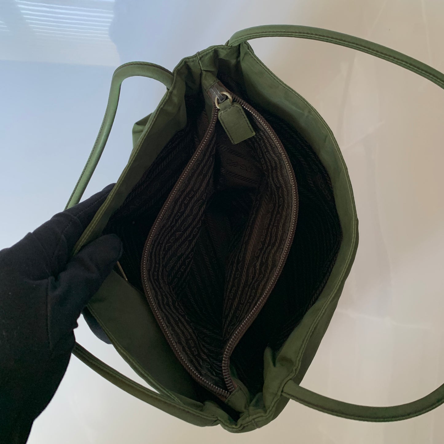 Prada green nylon triangle logo shoulder bag authentic with COA 12x10.5x2.7