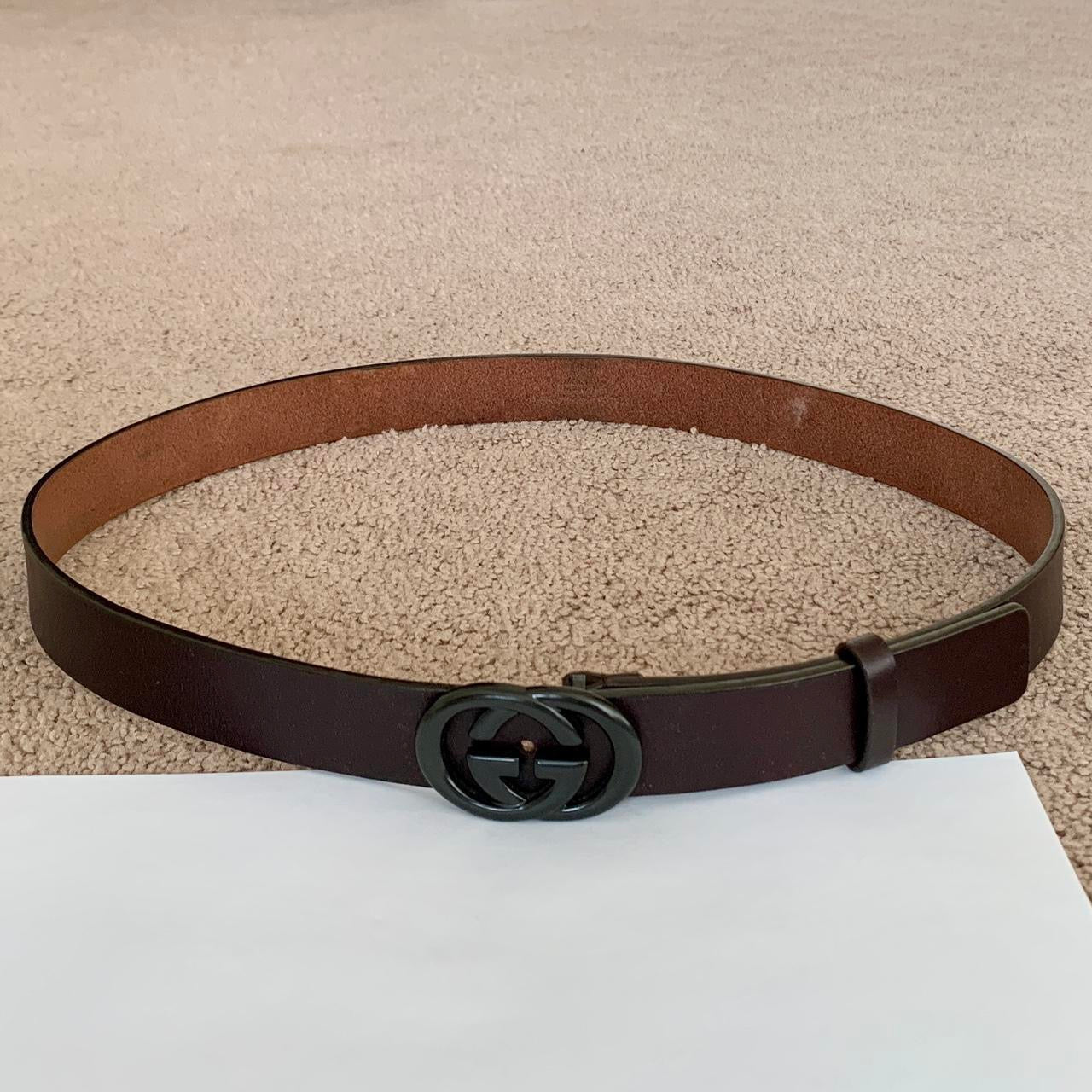 Authentic GUCCI unisex dark drown leather belt with GG buckle