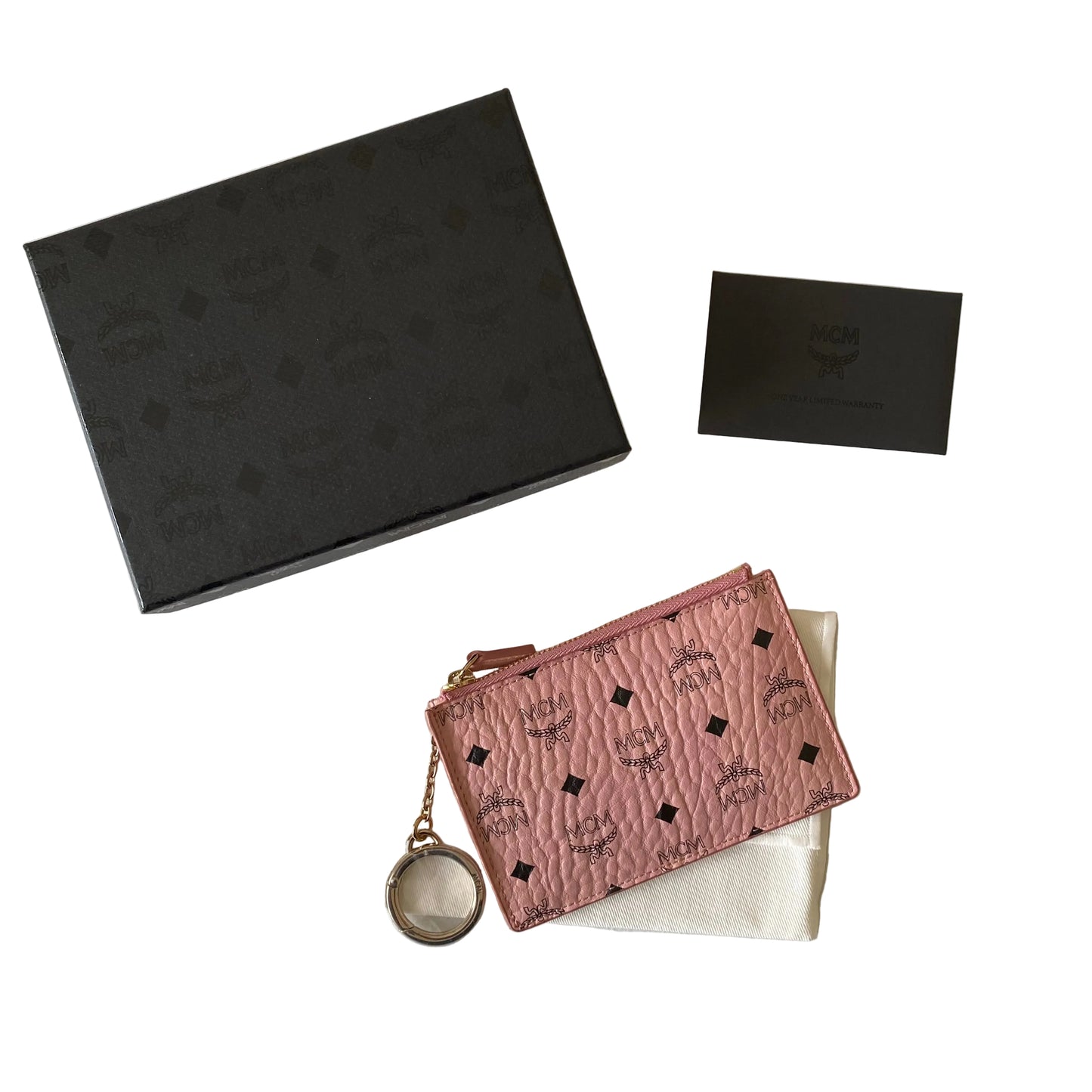 MCM pink key coin pouch authentic with COA box dusty