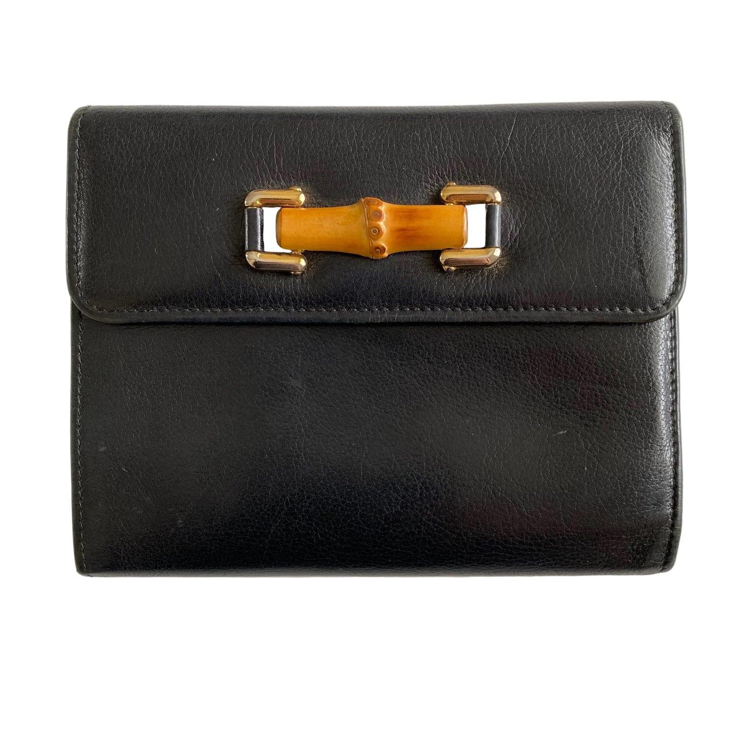Gucci bamboo leather compact wallet Authentic with COA 5.5x4.2