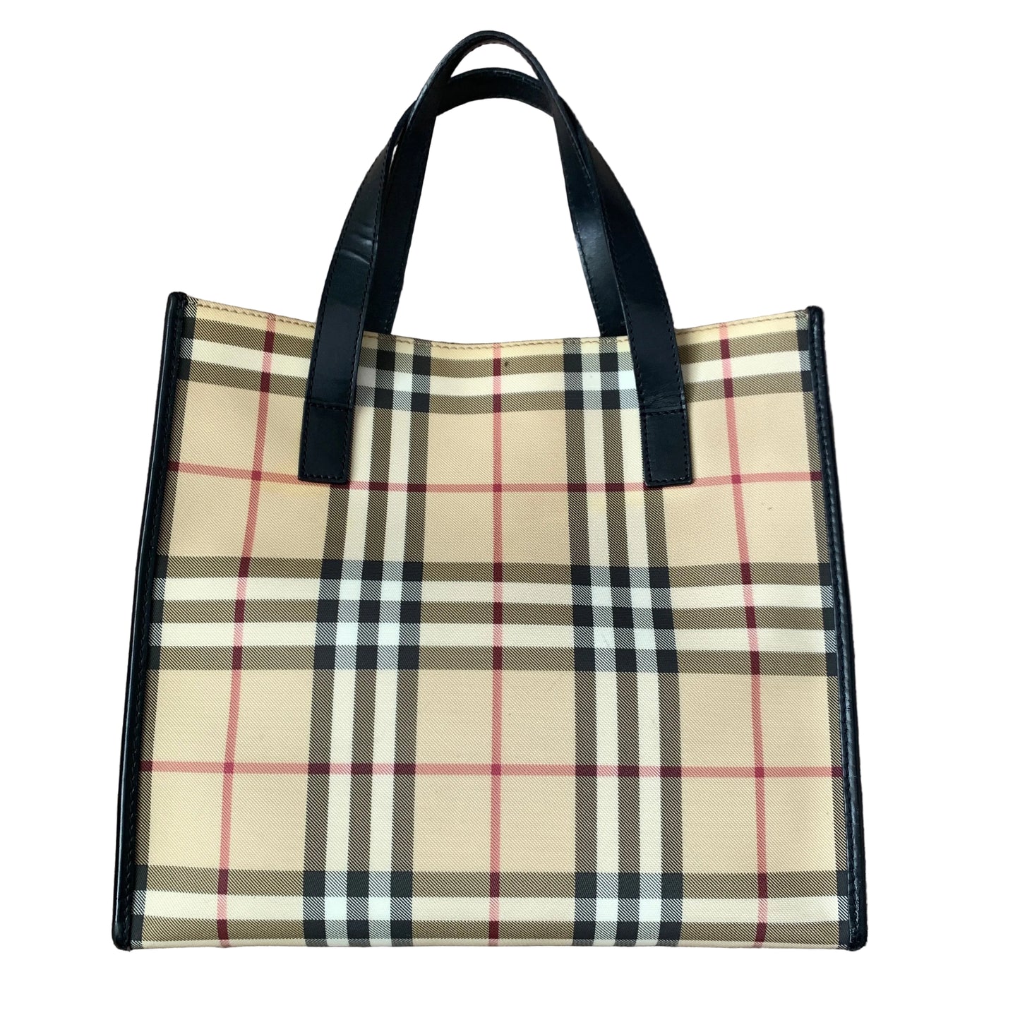 Burberry classic check black leather tote bag Authentic with COA