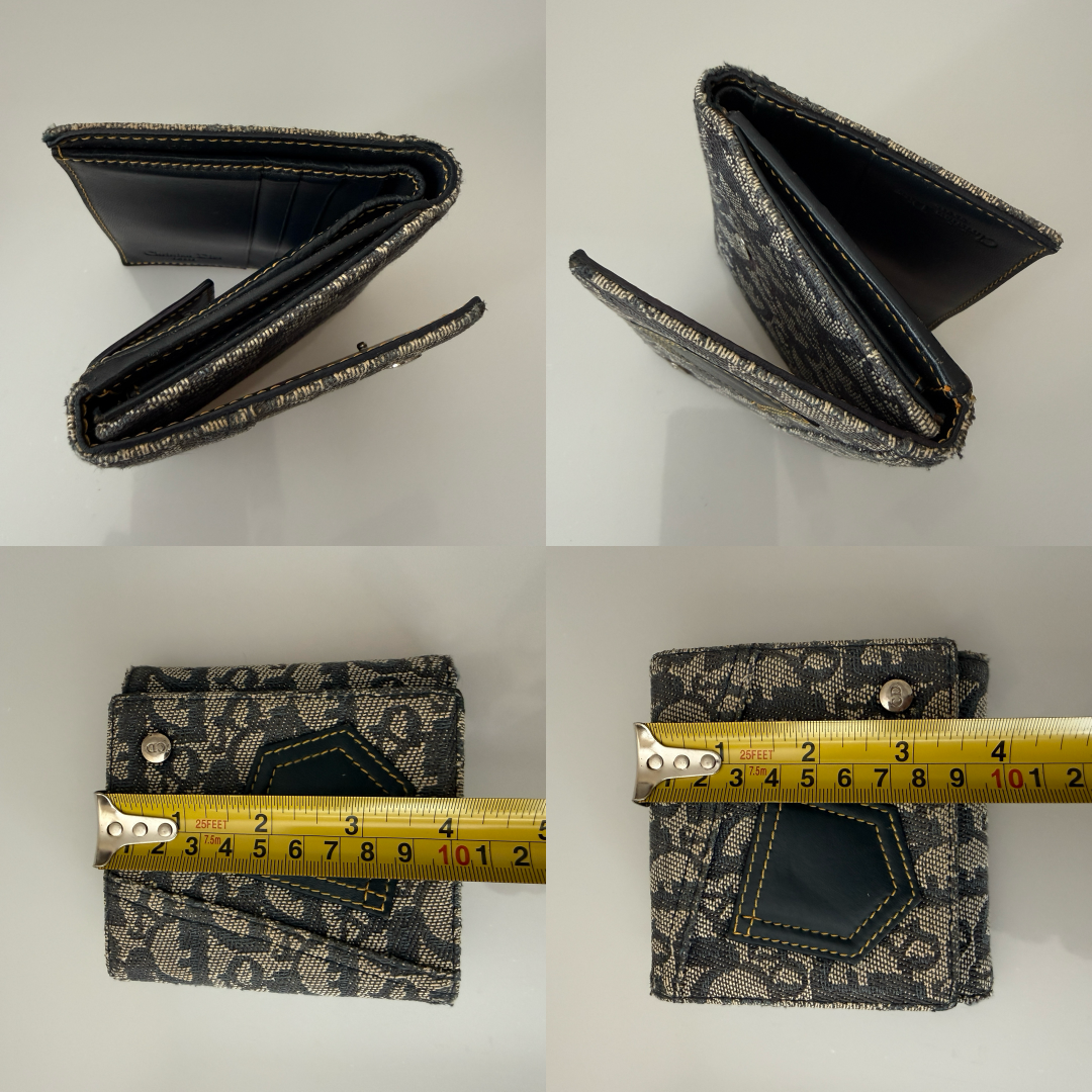 Christian Dior blue trotter canvas and leather compact wallet authentic with COA