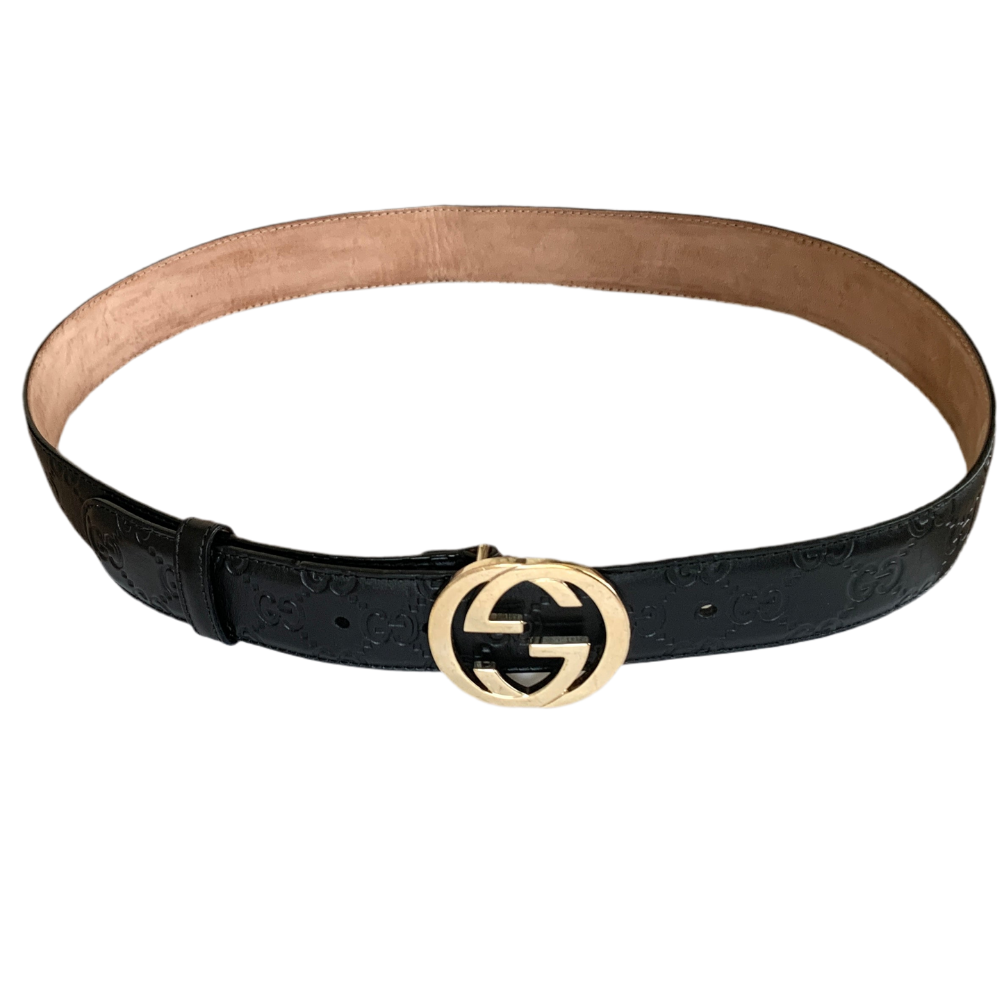Authentic Gucci unisex signature monogram black leather belt