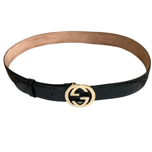 Authentic Gucci unisex signature monogram black leather belt