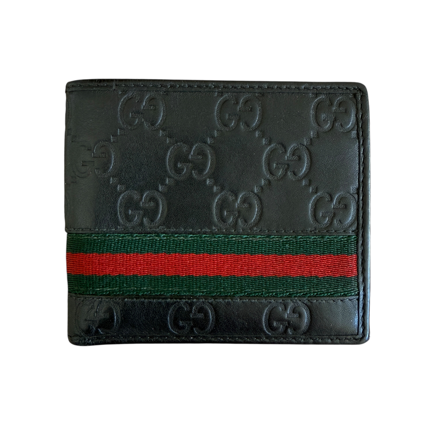 Gucci men’s monogram black leather sherry line bifold wallet authentic with COA