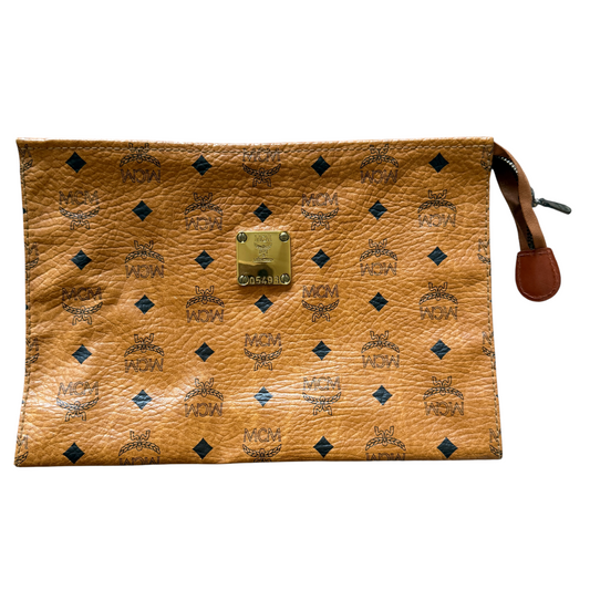 MCM cognac toiletry clutch bag Authentic with COA 11.2x8x3.1