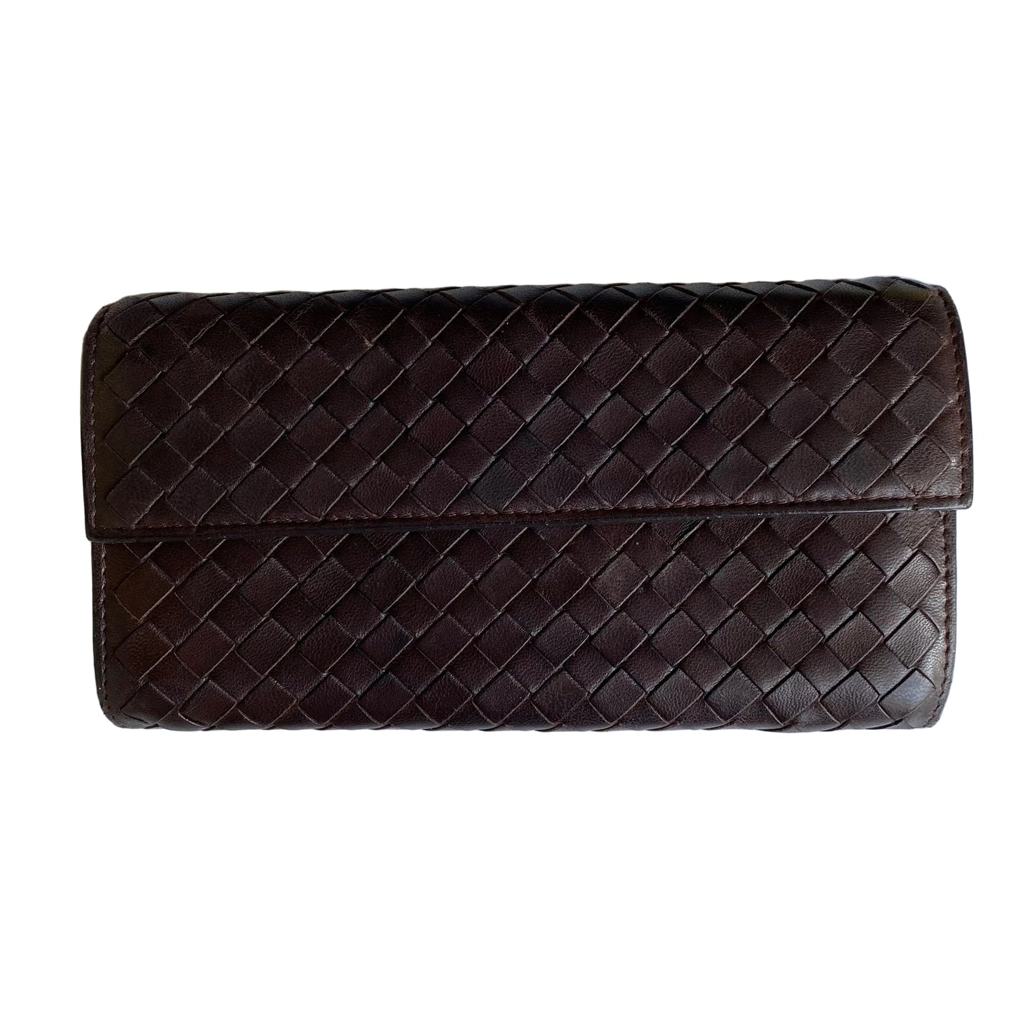 Bottega Veneta intrecciata brown leather long wallet authentic with coa
