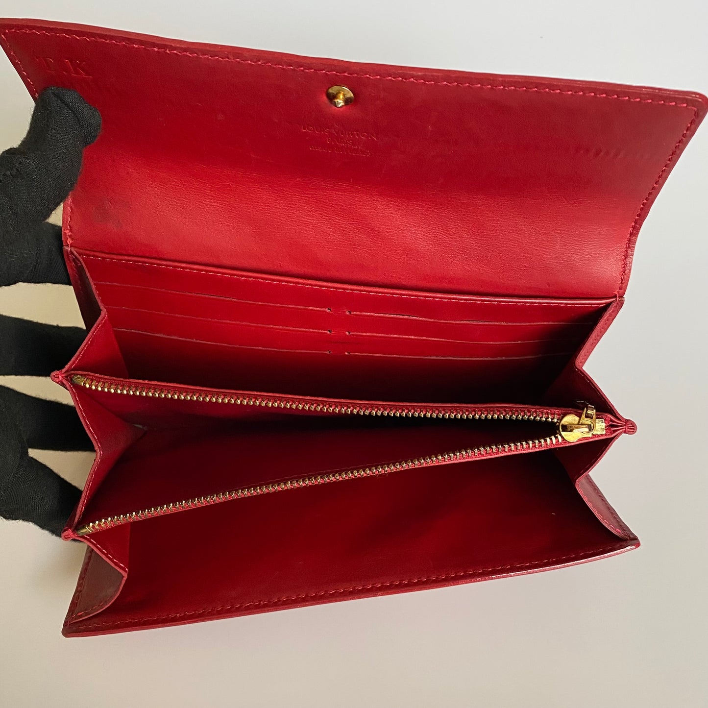 Louis Vuitton red monogram vernis Sarah long wallet TS0760 Authentic with COA box dusty