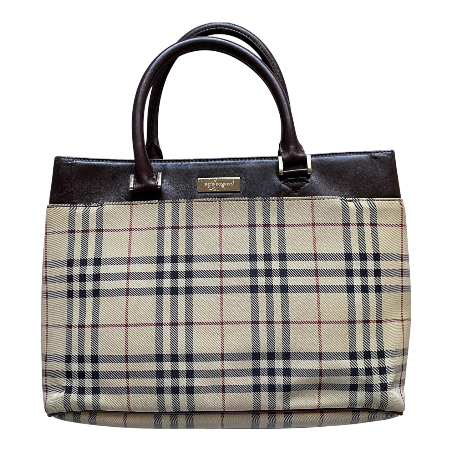 Burberry classic check brown leather Handbag Authentic with COA