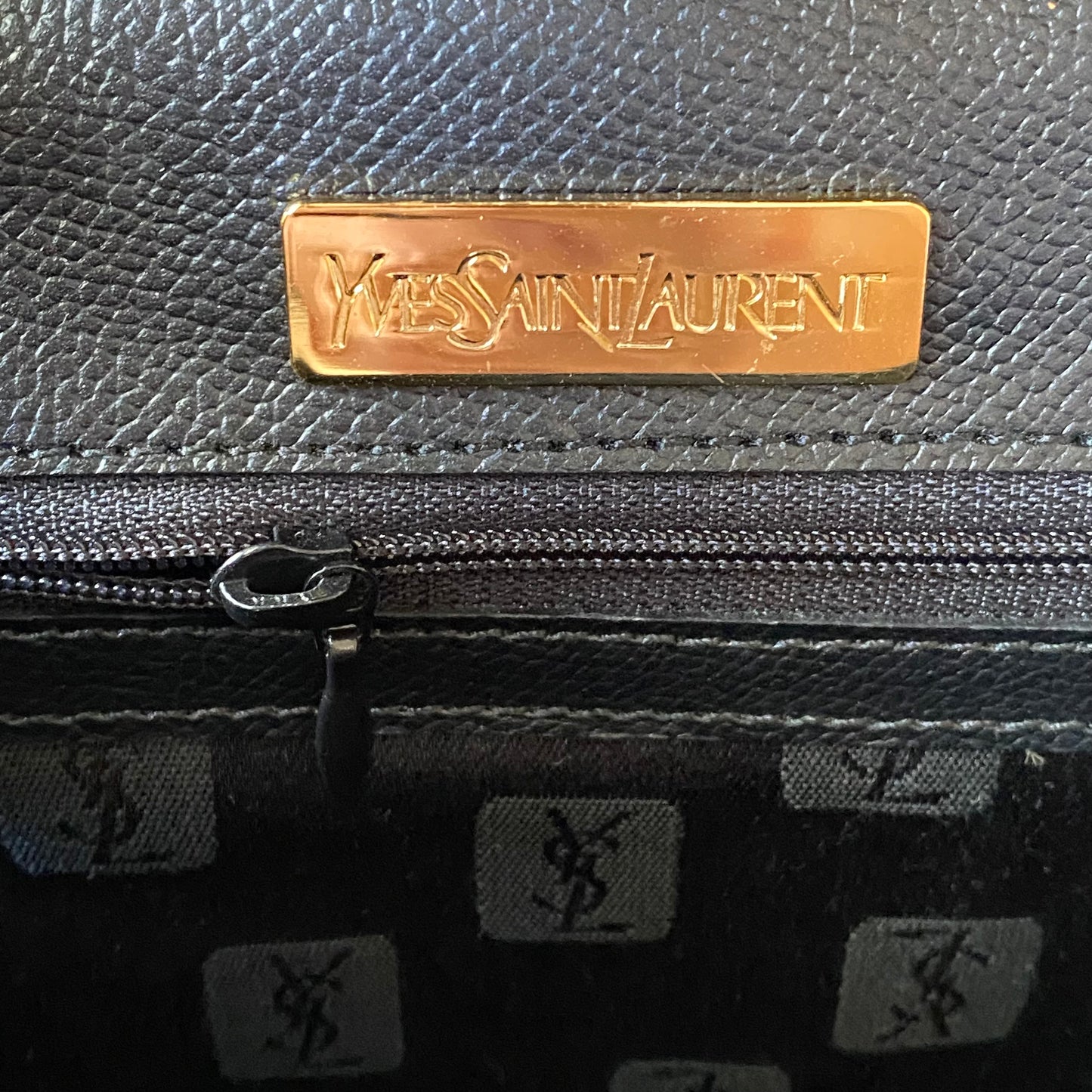 Yves Saint Laurent black leather unisex wristlet clutch bag Authentic with COA