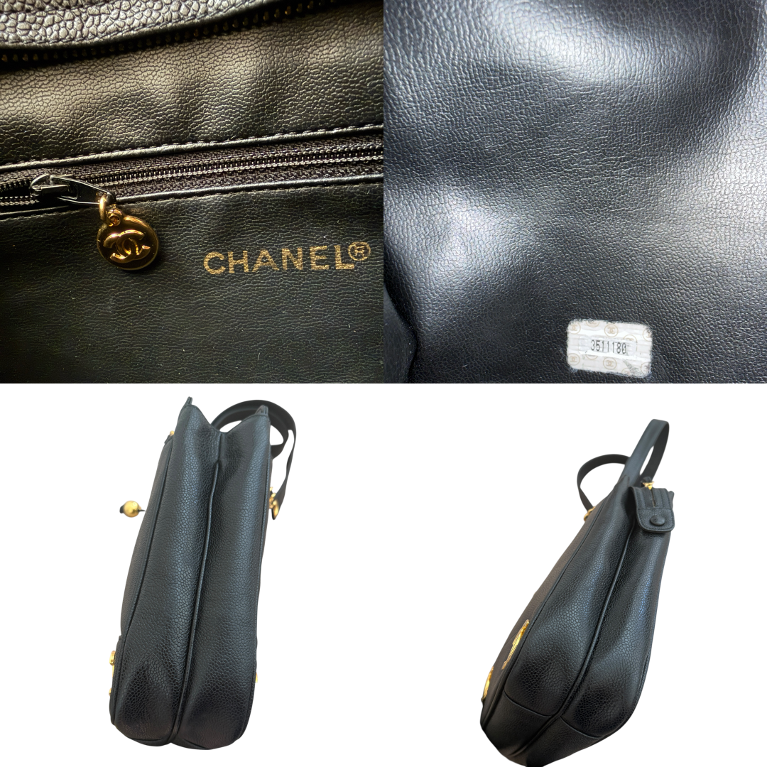 Chanel caviar triple CC black leather bag authentic with COA dust bag guarantee card