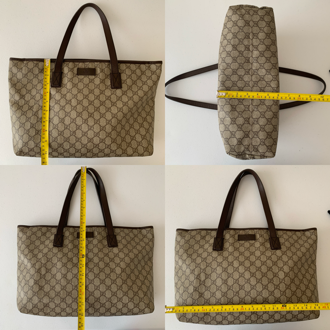 Gucci GG supreme canvas and brown leather tote bag authentic with COA