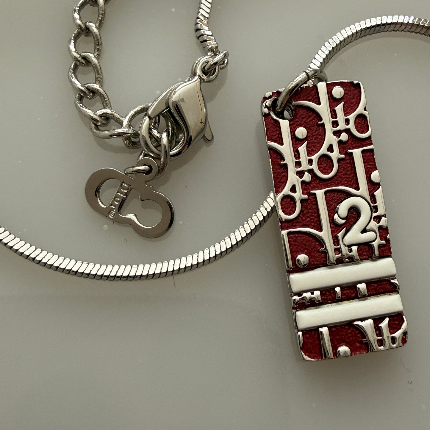Christian Dior silver chain necklace red trotter pendant authentic with COA 007